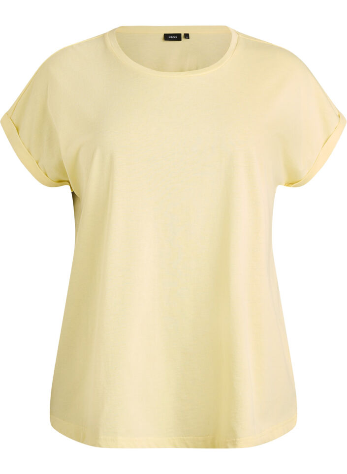T-shirt &agrave; manches courtes en m&eacute;lange de coton, Jaune clair, Packshot image number 0