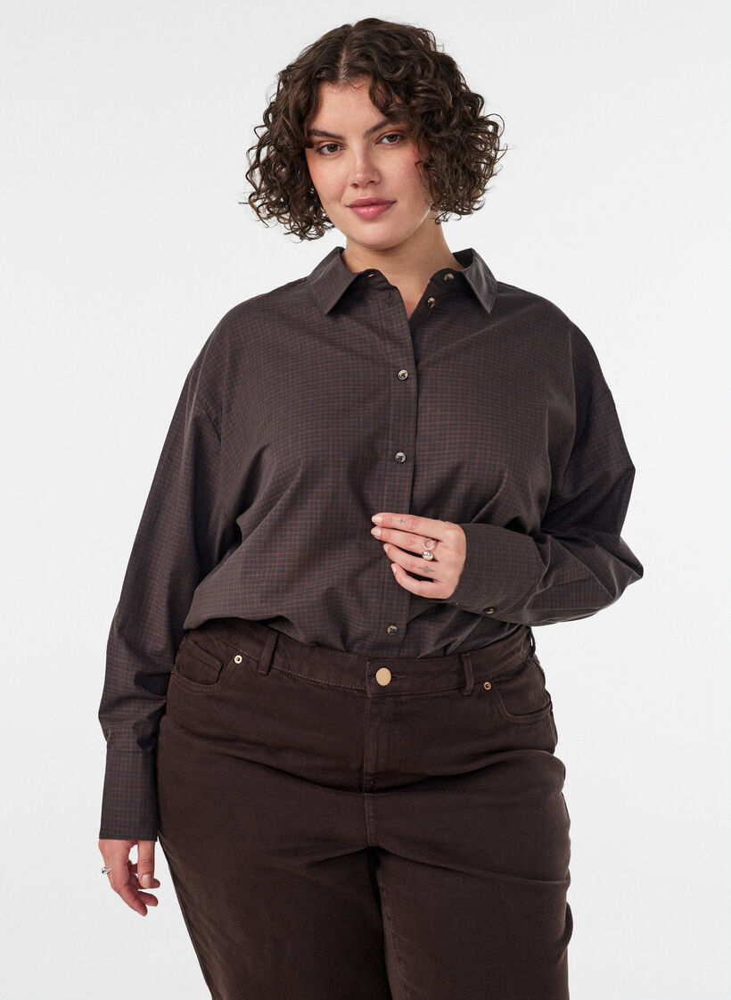 Chemise en coton &agrave; carreaux, Marron, Model image number 0