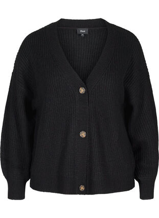 Cardigan court en tricot à col en V, Black, Packshot image number 0