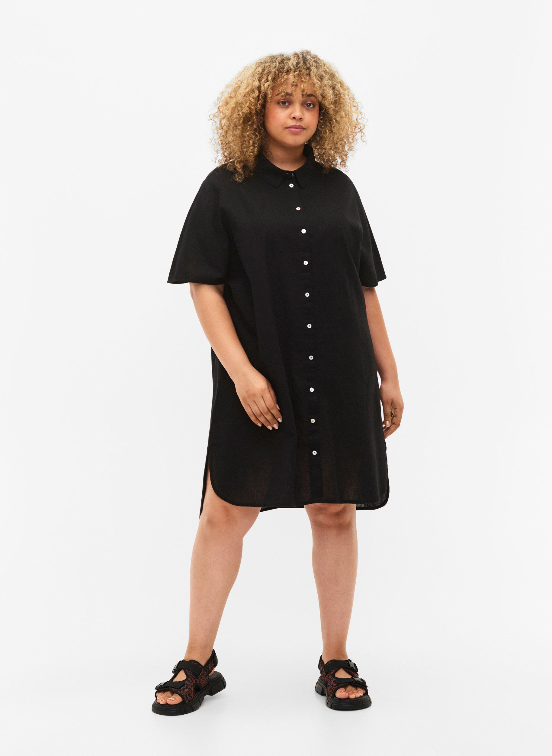 Zizzi Chemise longue &agrave; manches courtes, Black, Model image number 2