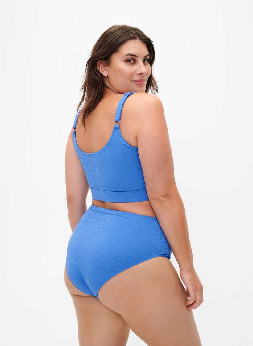 Bas de bikini à taille haute motif léopard, Bleu, Model image number 1
