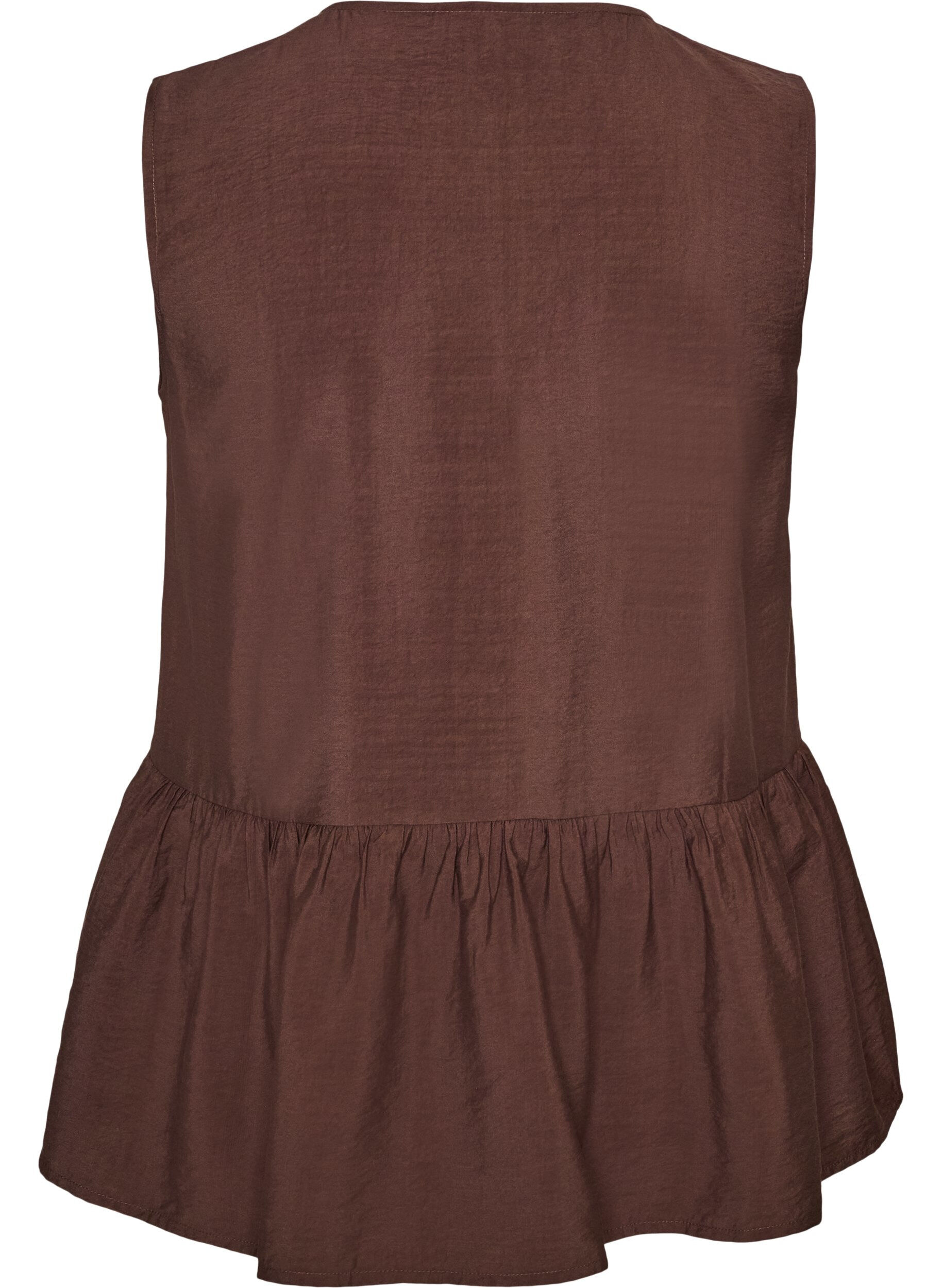 ZizziBlouse p&eacute;plum sans manches avec boutons d&eacute;coratifs, Marron, Packshot image number 1