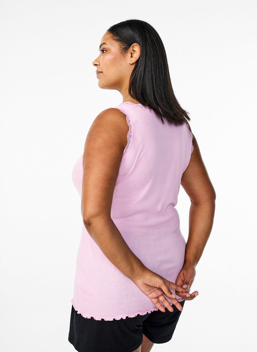 Haut avec bordure en dentelle, Rose, Model image number 2