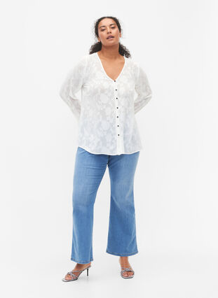 Chemise à manches longues avec look jacquard, Bright White, Model image number 2