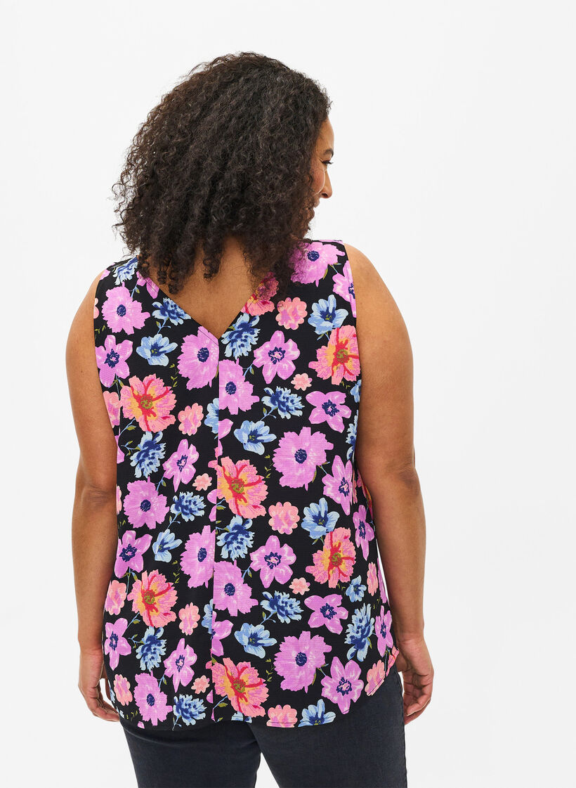 Top floral avec col en V, Black Big Flower AOP, Model image number 1