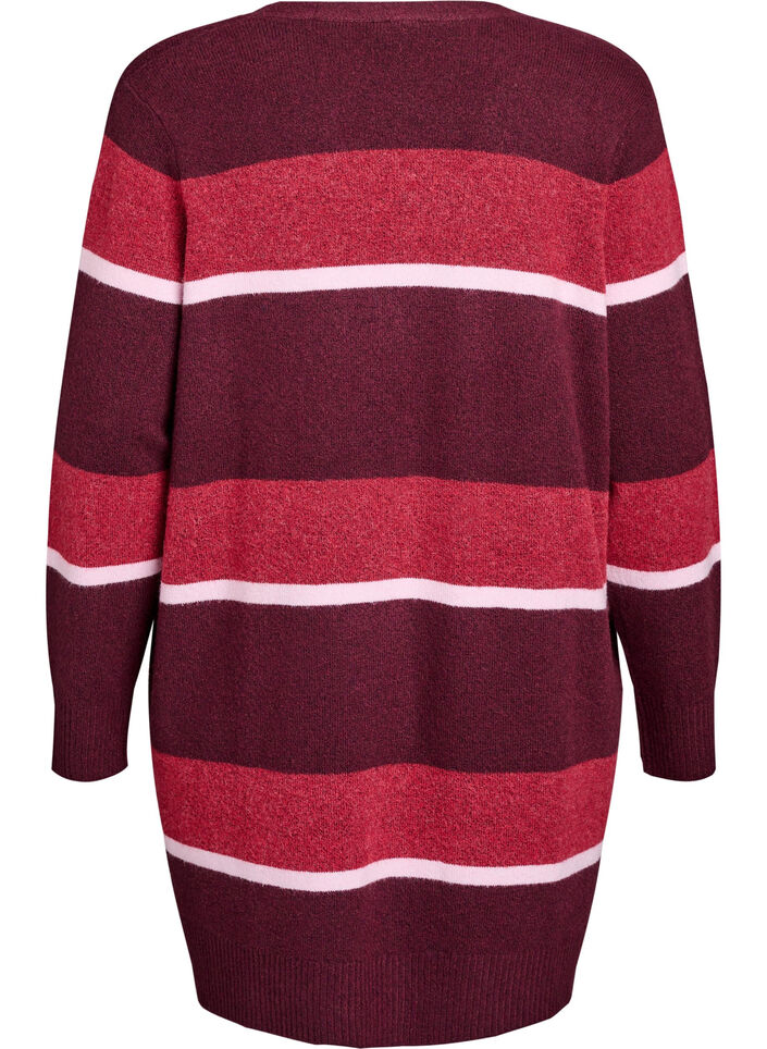 Cardigan long en tricot avec rayures larges, Bordeaux foncé, Packshot image number 1
