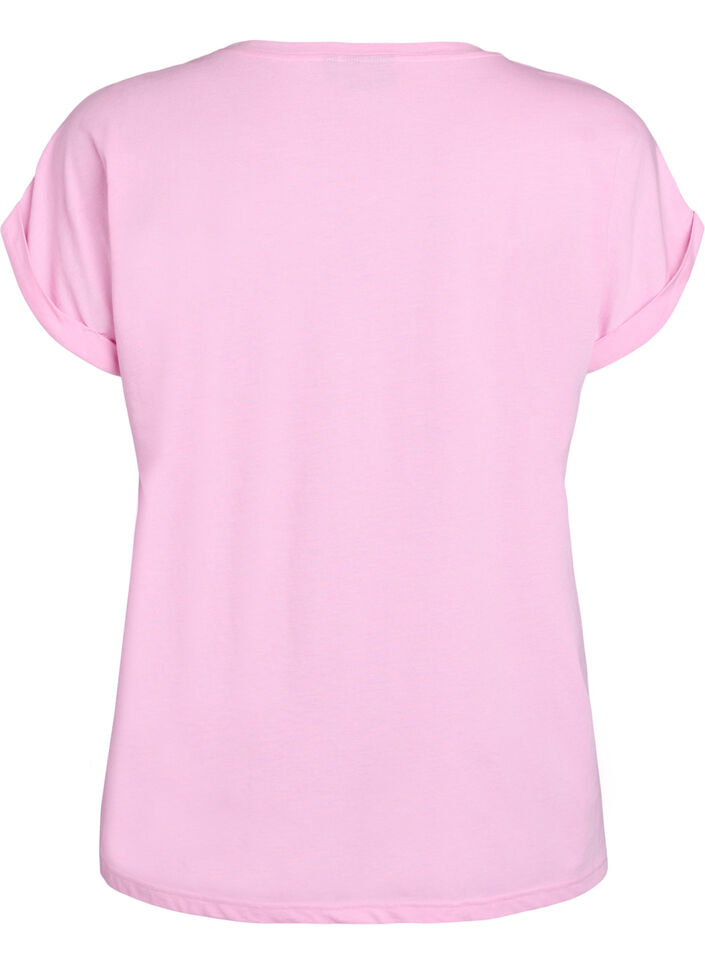 T-shirt &agrave; manches courtes en coton m&eacute;lang&eacute;, Rose, Packshot image number 1