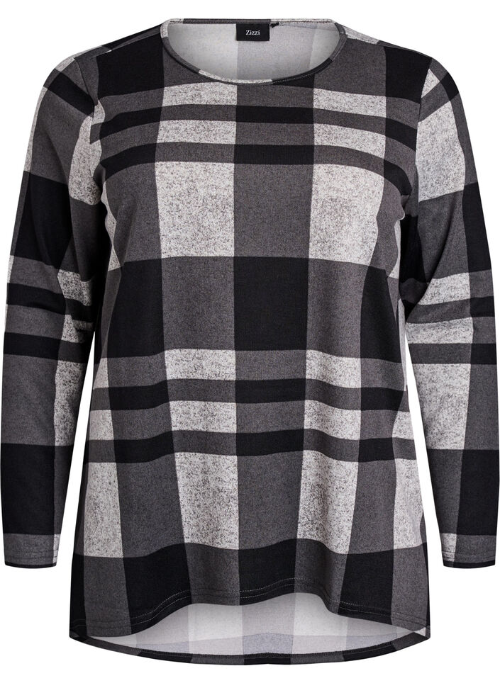 Chemisier à motifs à manches longues, Gris, Packshot image number 0