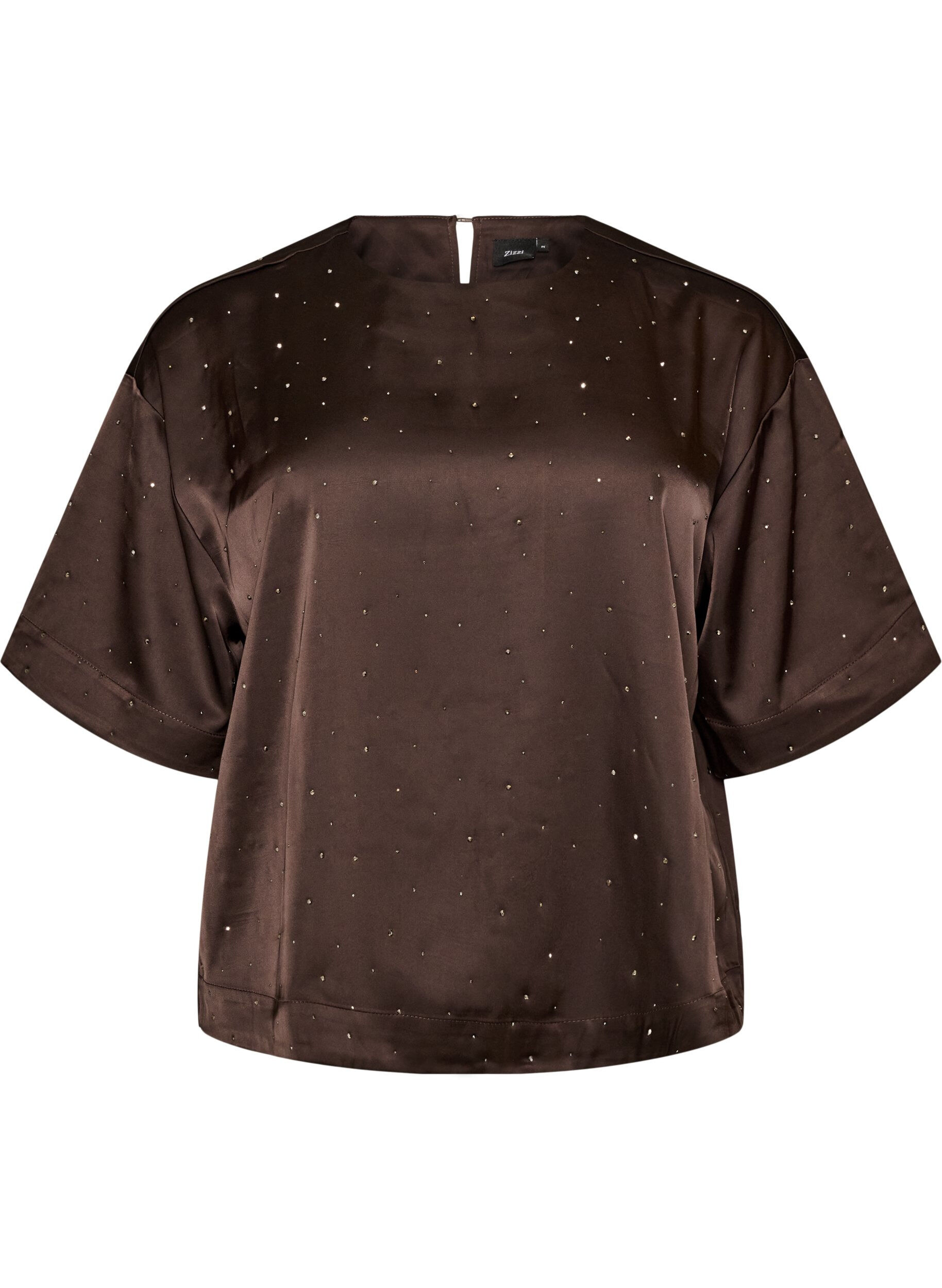 Blouse en satin avec strass et manches au coude