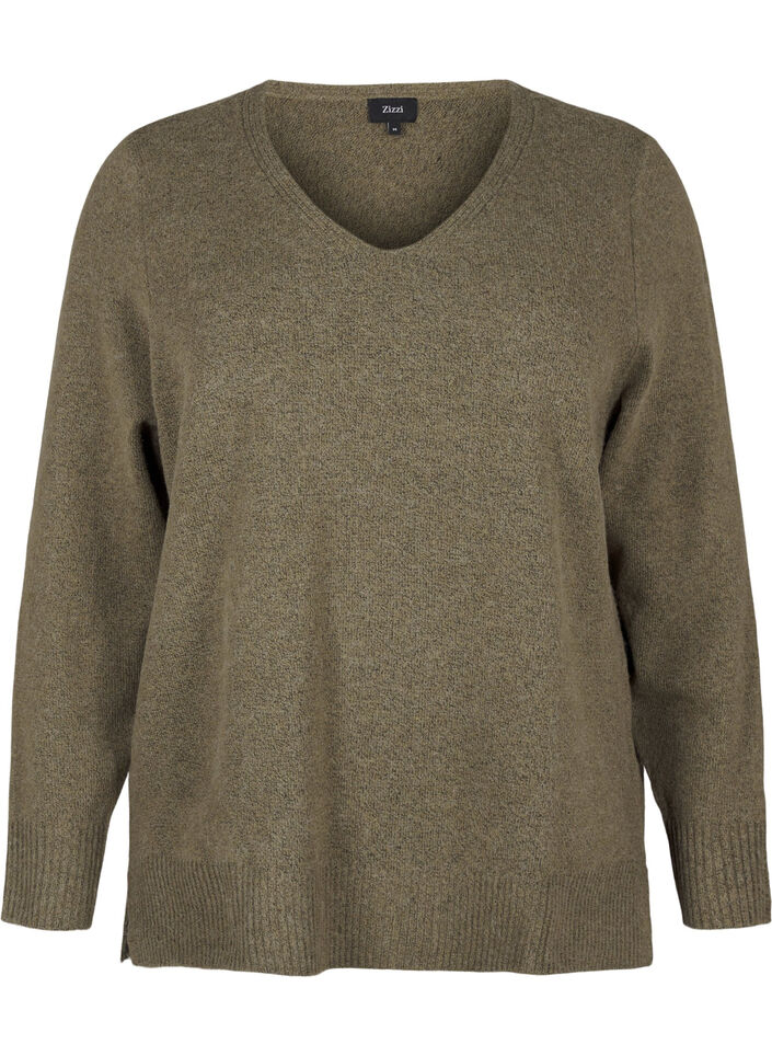  Chemisier en tricot avec col en V, Dusky G. Black Mel., Packshot image number 0