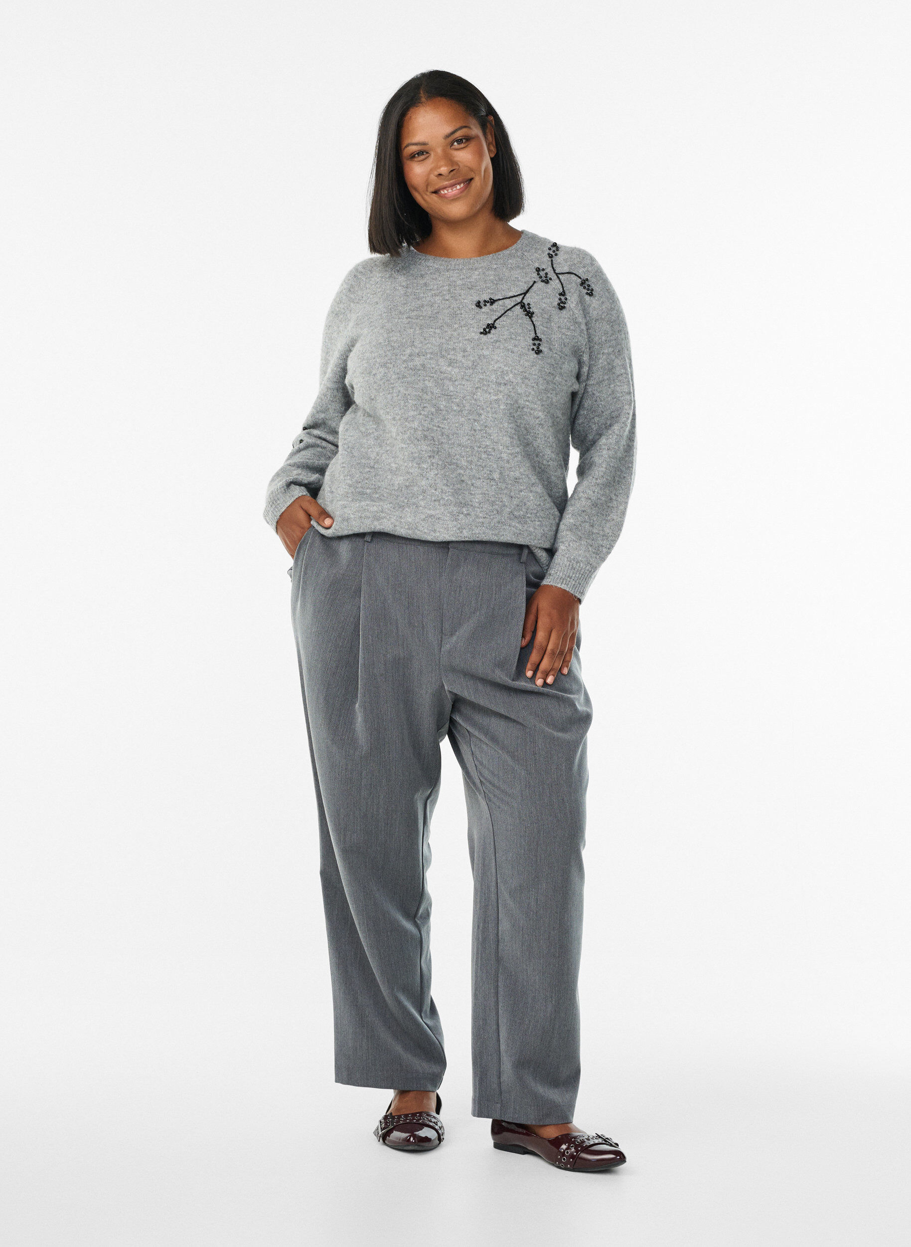 ZizziPull brod&eacute; de perles, Gris, Model image number 1
