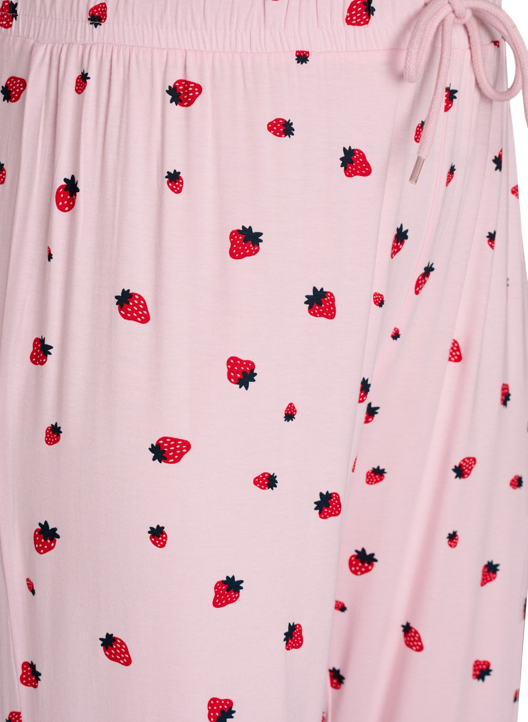 Zizzi Pantalon de pyjama en jersey doux avec taille haute et imprim&eacute; fruits, Rose, Packshot image number 2