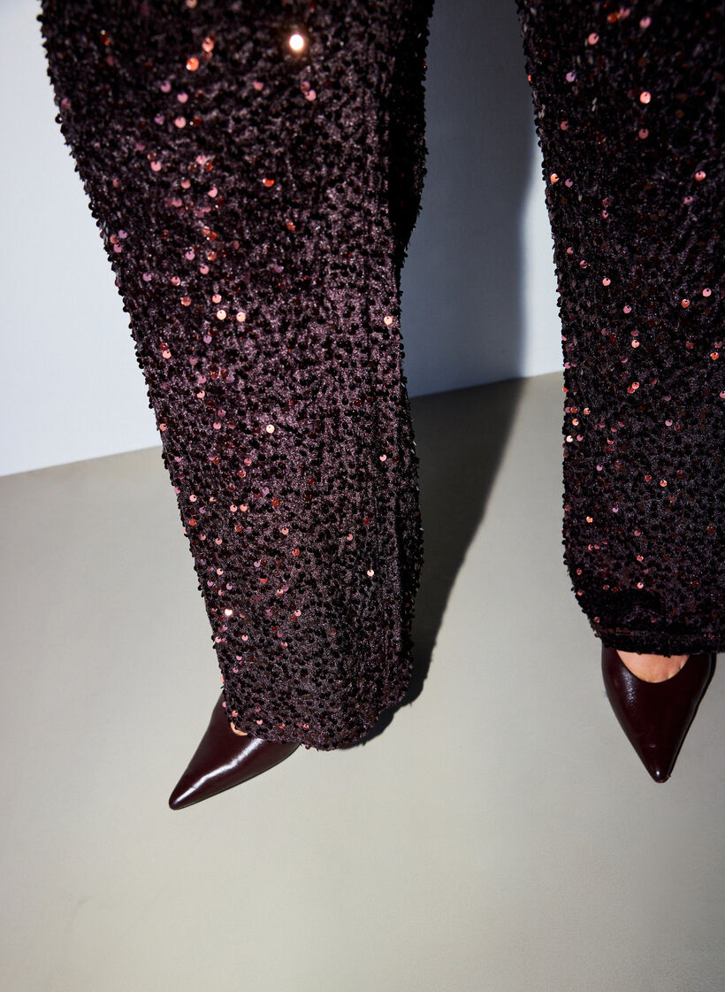 Pantalon &agrave; coupe ample avec sequins, Marron, Model image number 3