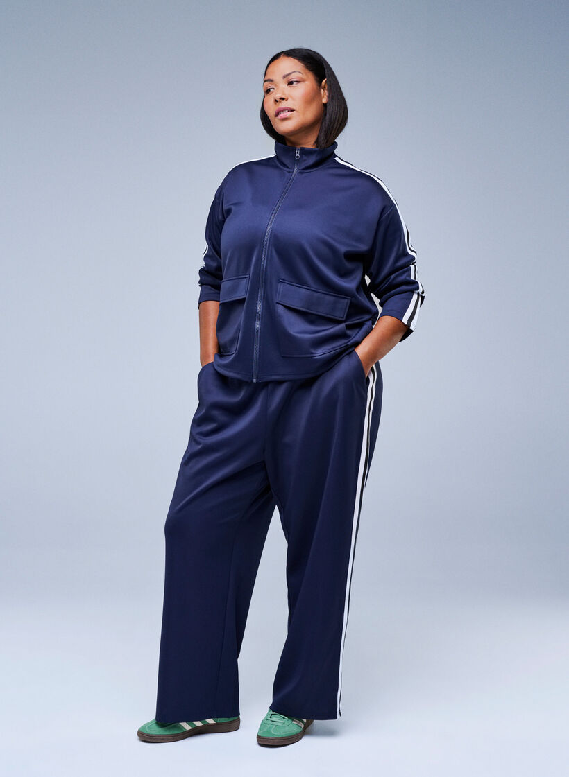 Pantalon de survêtement taille haute à bandes sportives, Bleu, Image image number 0