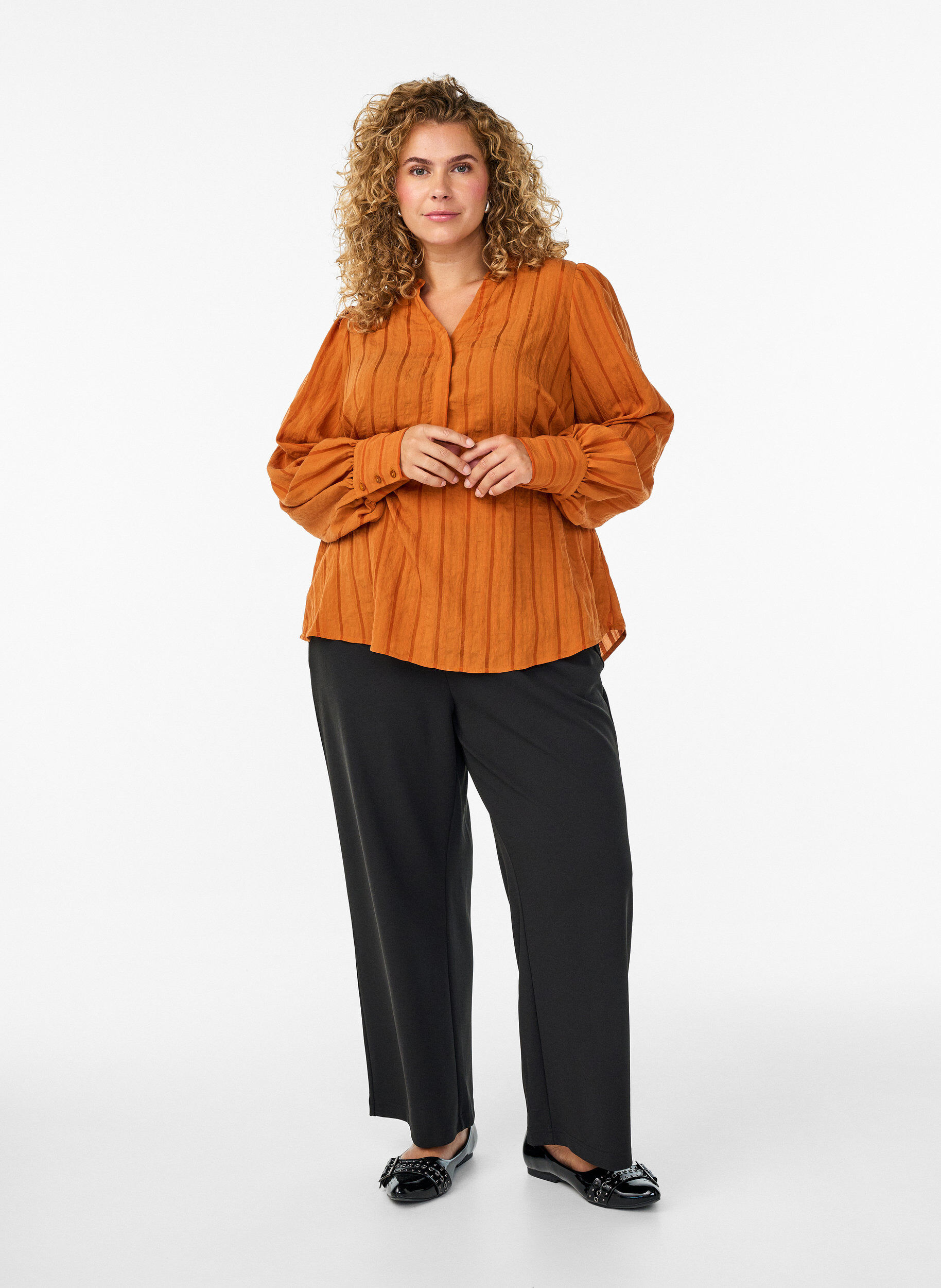 Zizzi Blouse &agrave; rayures verticales, Orange, Model image number 1