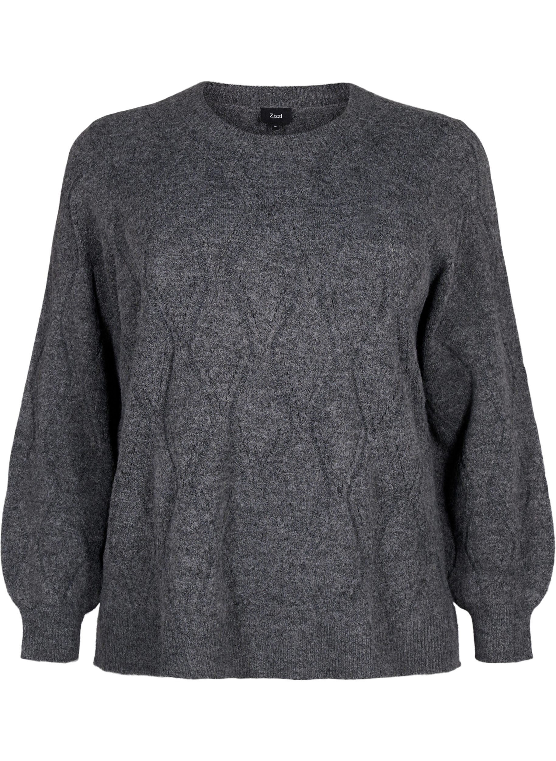 Zizzi Pull en tricot avec motif &agrave; trous, Dark Grey Melange, Packshot image number 0
