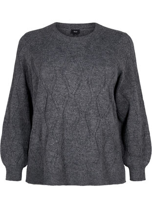 Pull en tricot avec motif à trous, Dark Grey Melange, Packshot image number 0