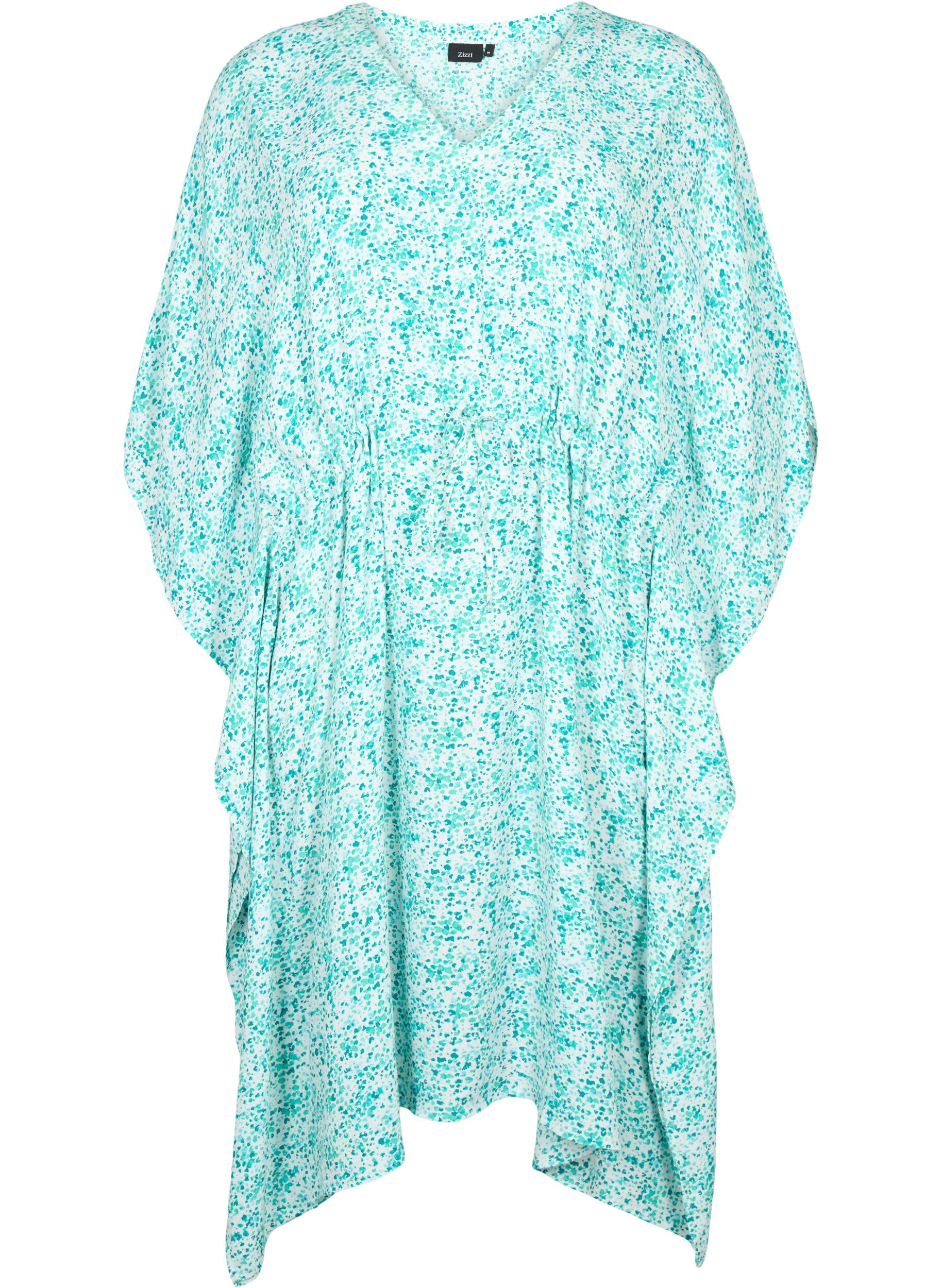 Zizzi Robe caftan en viscose avec imprim&eacute;, Green Dot, Packshot image number 0
