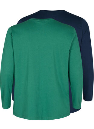 Lot de 2 blouses basiques en coton, Antique Green/Navy, Packshot image number 1