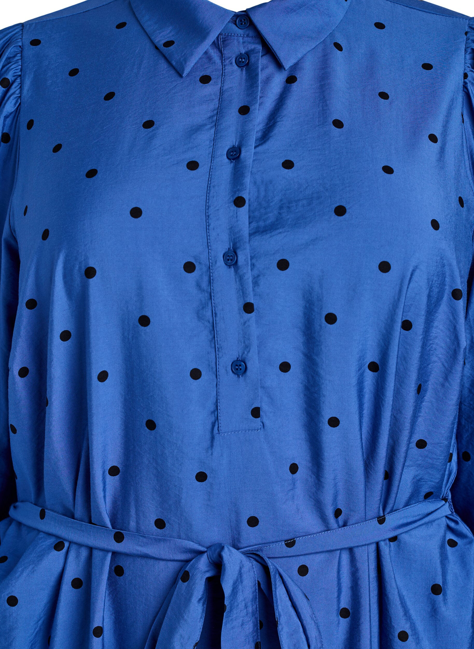 Zizzi Robe midi &agrave; pois avec ceinture &agrave; nouer amovible, Bleu, Packshot image number 2
