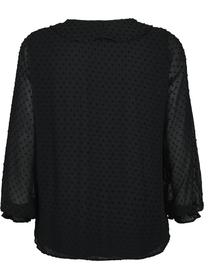 Blouse avec volants et texture en pointillés, Black, Packshot image number 1