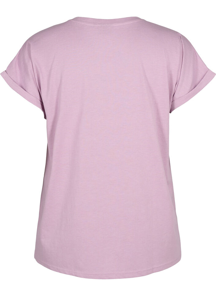 T-shirt &agrave; manches courtes en coton m&eacute;lang&eacute;, Mauve, Packshot image number 1