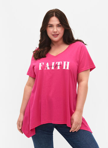 T-shirt en coton à manches courtes, Shocking Pink FAITH, Model image number 0
