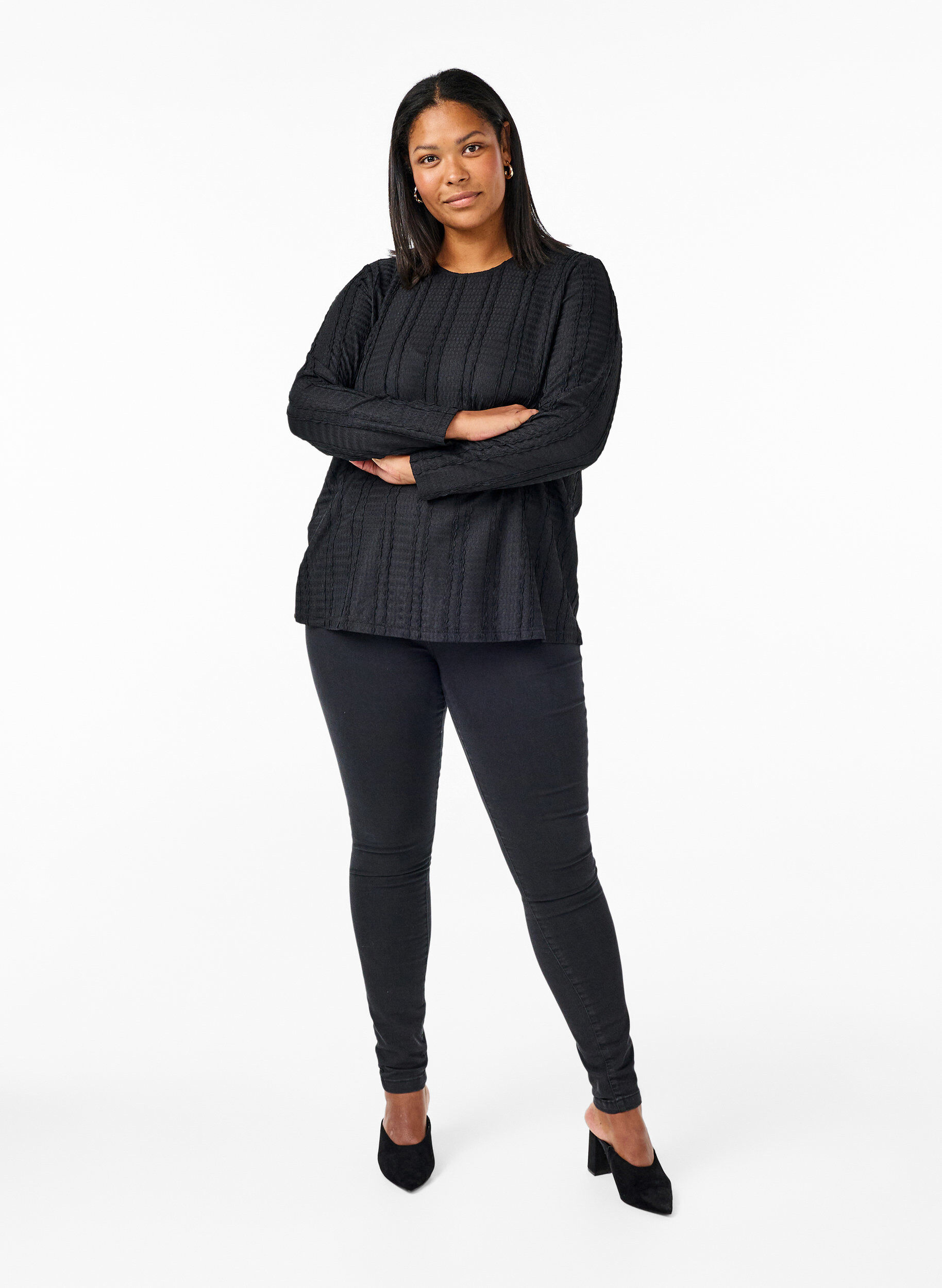 Zizzi Chemisier manches longues textur&eacute;, Black, Model image number 2