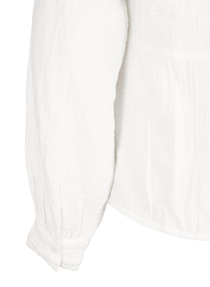 Chemise blouse en mousseline de coton avec détails en crochet, Vanille, Packshot image number 3