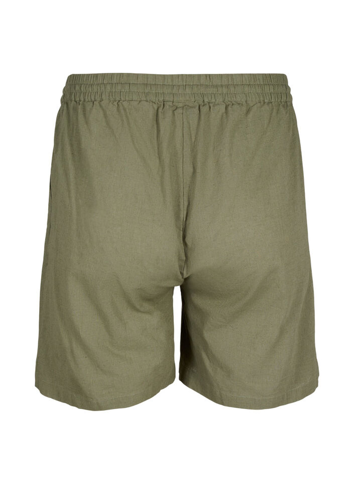 Short ample en mélange de coton avec du lin, Deep Lichen Green, Packshot image number 1