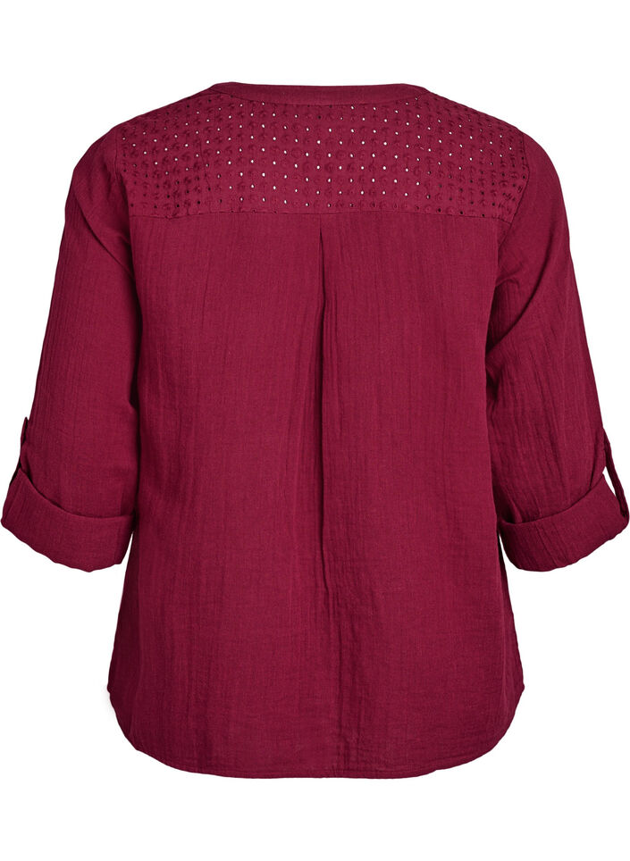 Blouse en mousseline de coton avec broderie anglaise, Bordeaux foncé, Packshot image number 1
