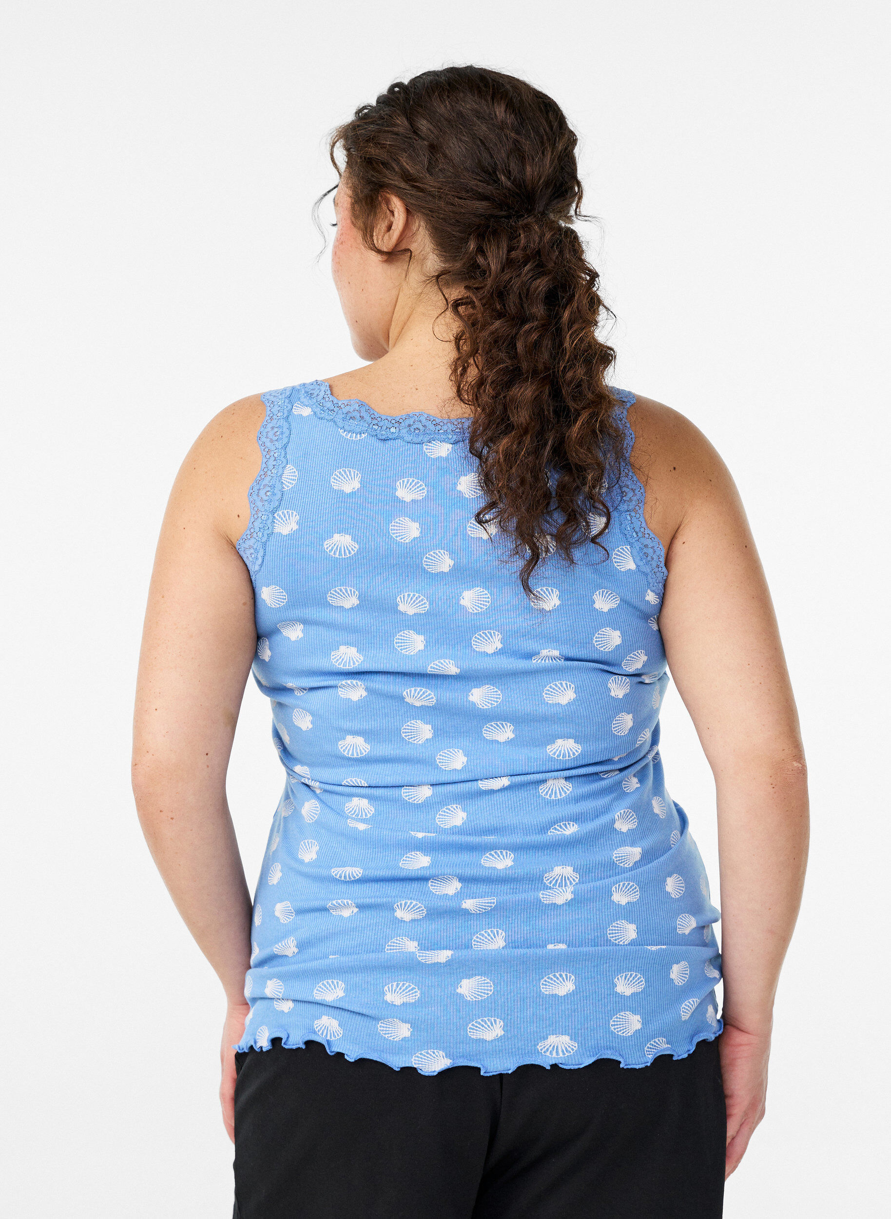 ZizziTop avec imprim&eacute; et bord en dentelle, Bleu, Model image number 2