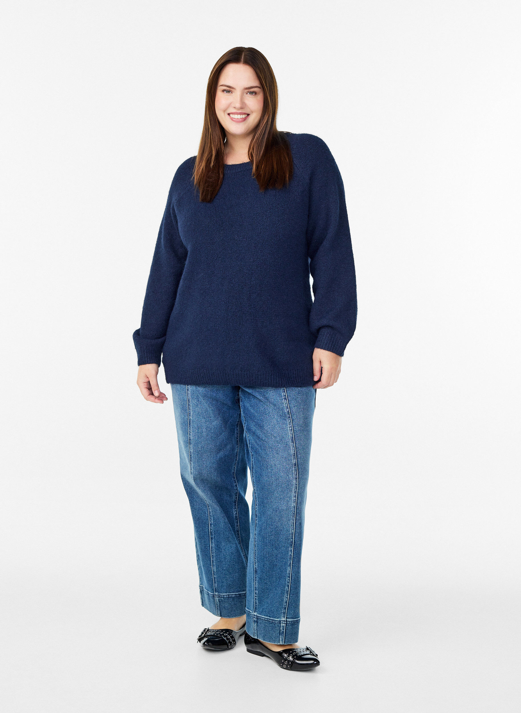 Zizzi Blouse en maille avec manches raglan, Bleu, Model image number 1