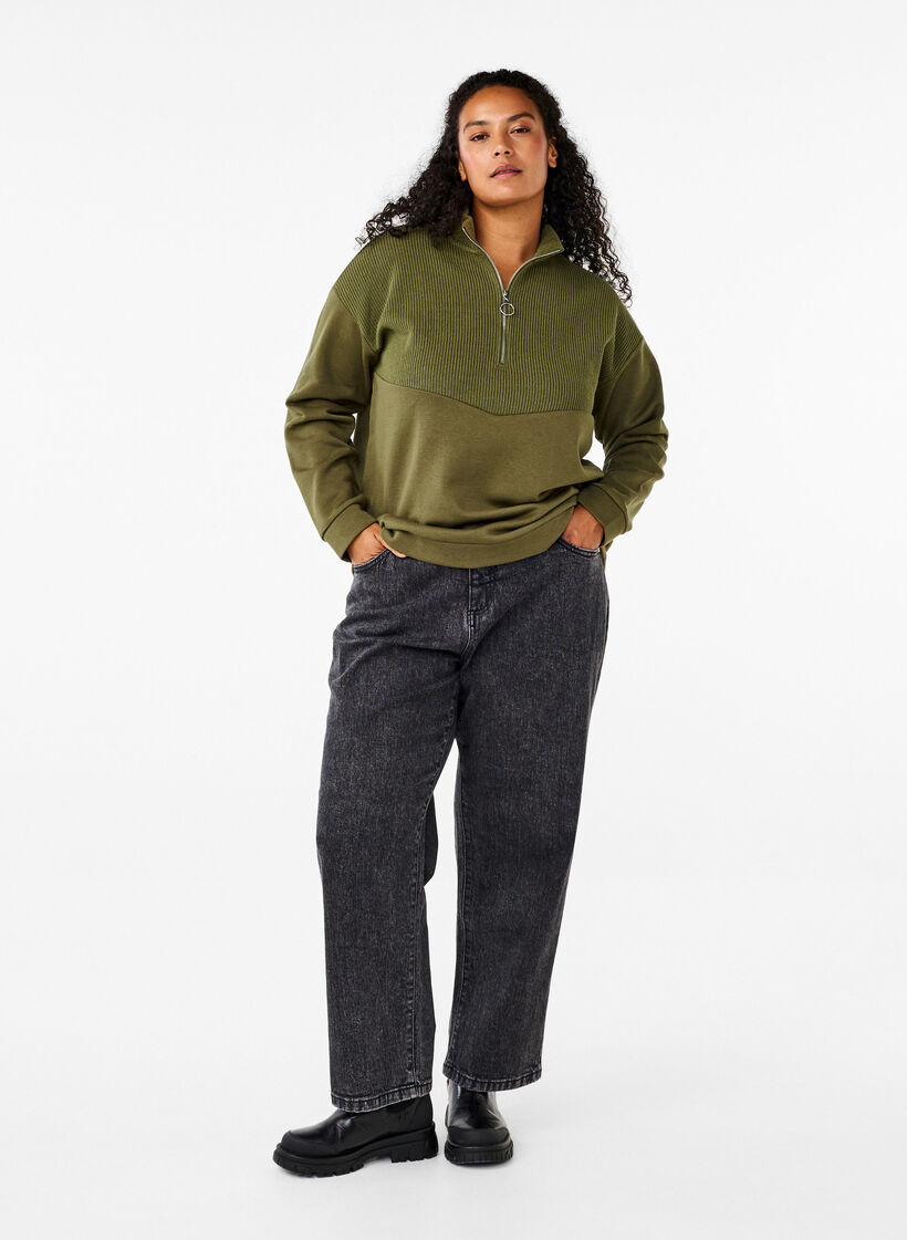Sweat-shirt en tricot avec fermeture éclair, Winter Moss, Model image number 2