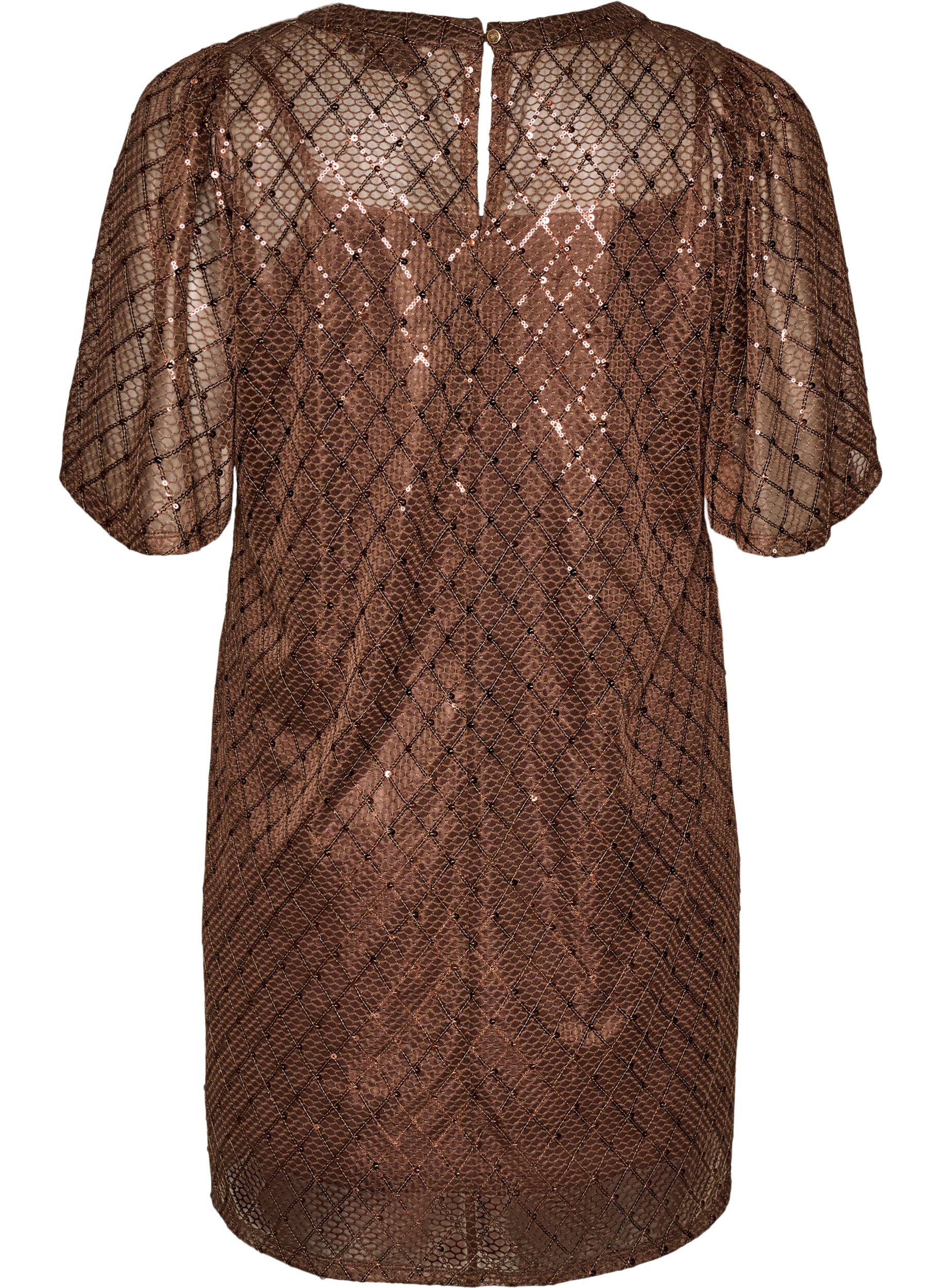 ZizziRobe courte en sequins avec motif &agrave; losanges, Marron, Packshot image number 1