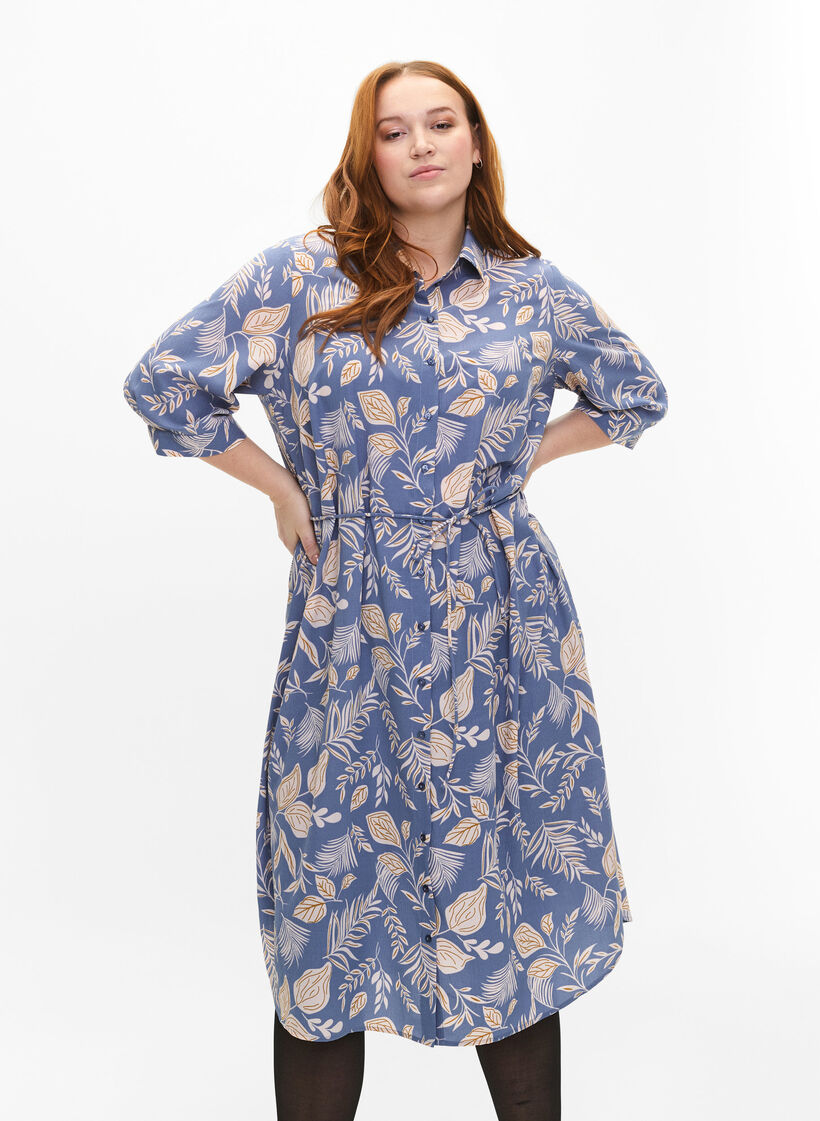 FLASH - Robe chemise avec imprimé, Delft AOP, Model image number 0