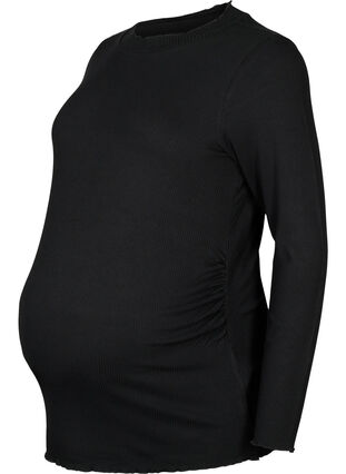 Blouse de maternité à manches longues en tricot côtelé, Black, Packshot image number 0
