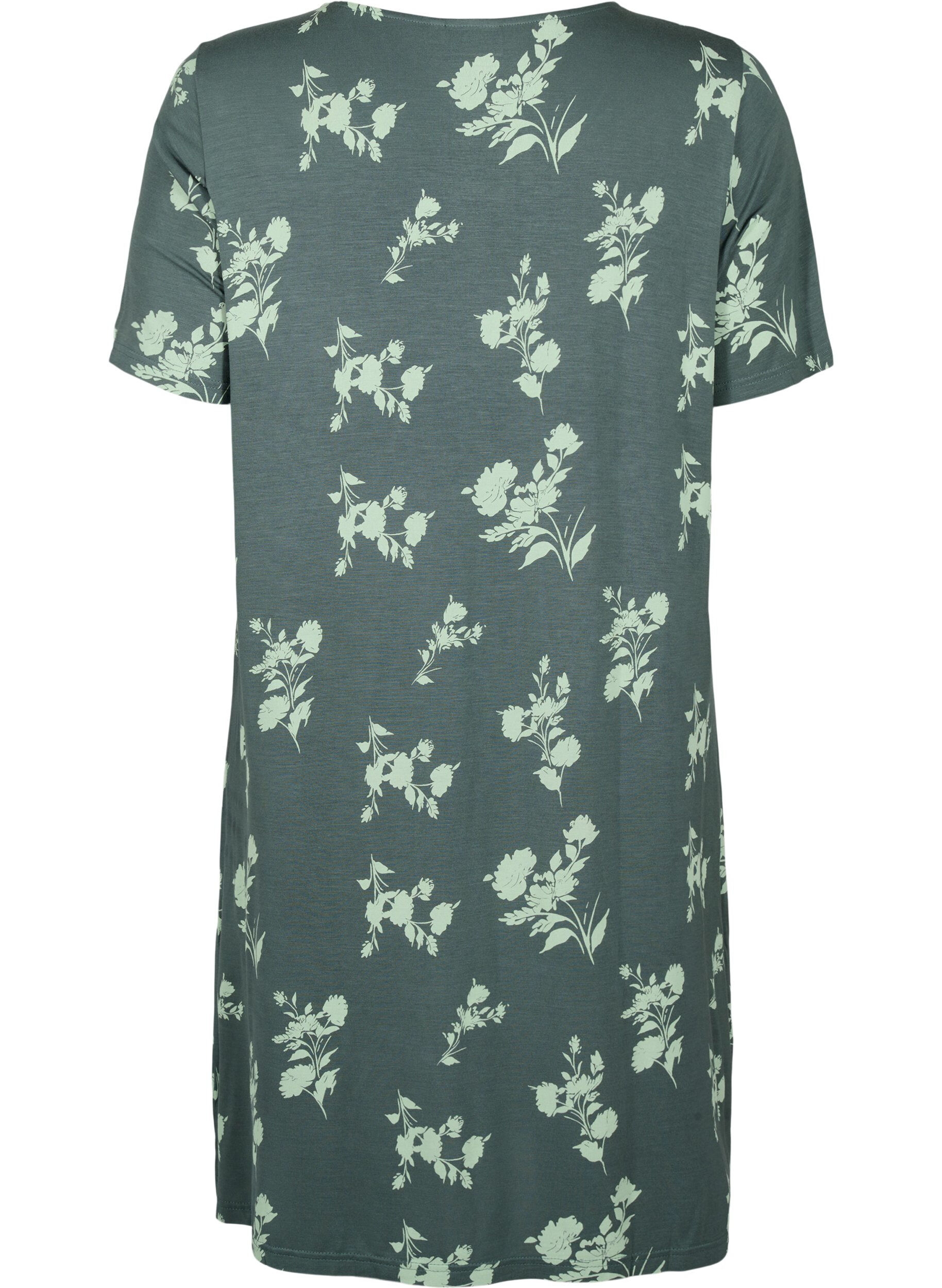 Zizzi Chemise de nuit &agrave; manches courtes en viscose avec imprim&eacute;, Balsam Green AOP, Packshot image number 1