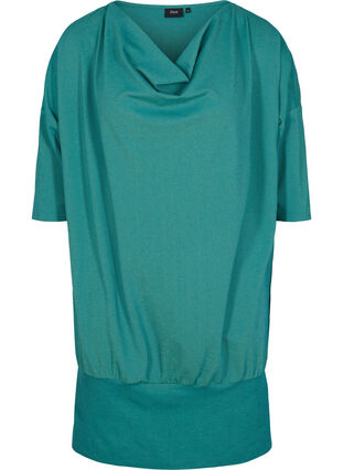 Tunique de couleur unie à manches 3/4, Teal Green Melange, Packshot image number 0