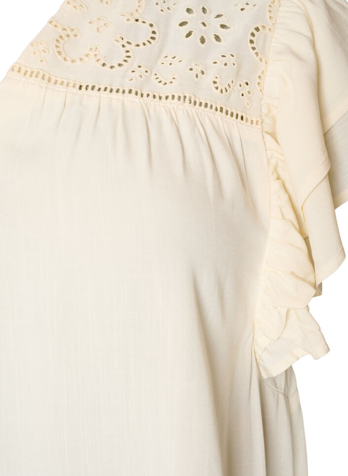 Tunique en broderie anglaise et manches &agrave; volants, Beige, Packshot image number 2