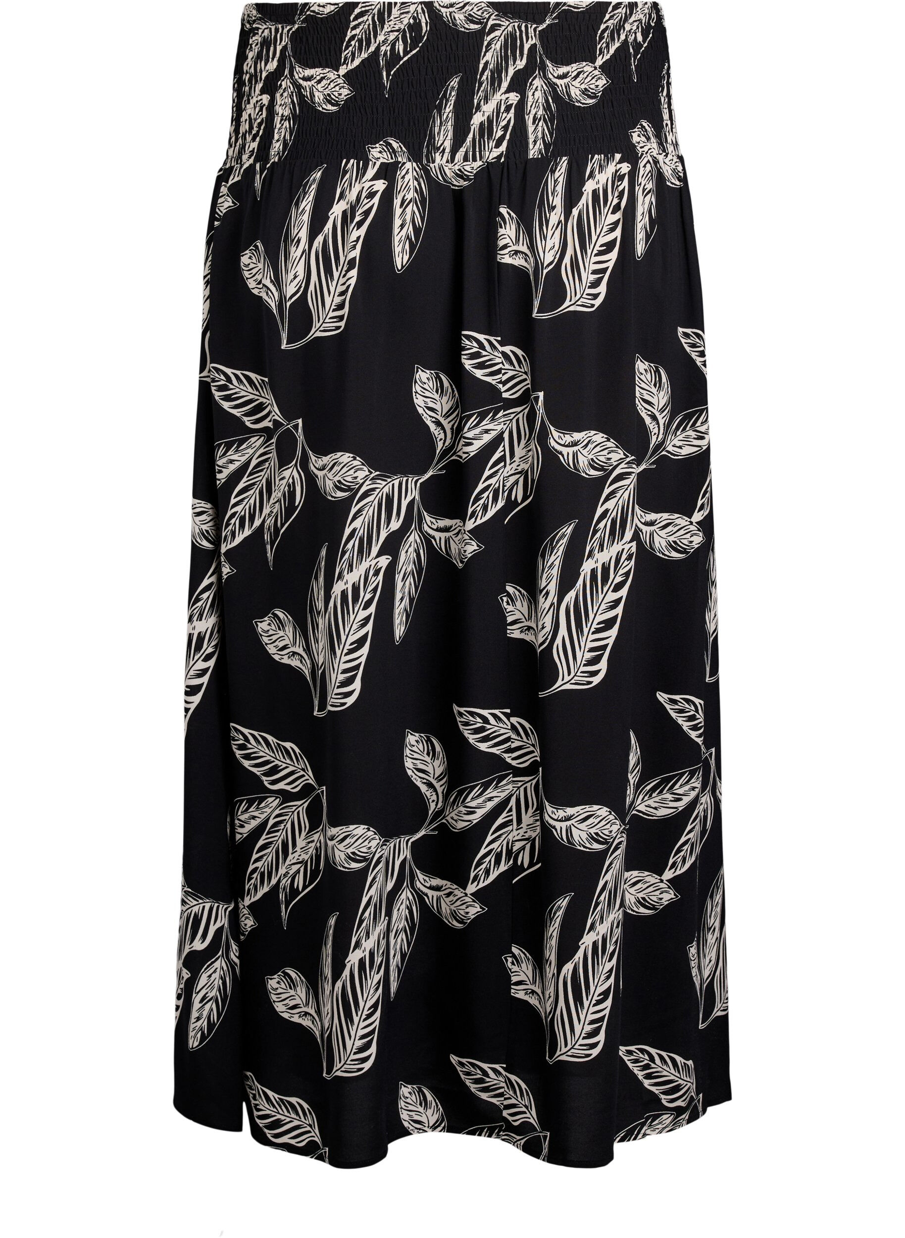 Zizzi Jupe longue en viscose avec smocks, Noir, Packshot image number 1