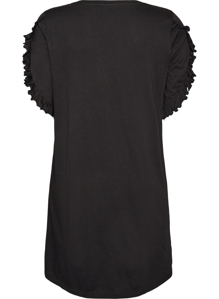 Chemise de nuit en coton bio avec manches &agrave; volants, Noir, Packshot image number 1