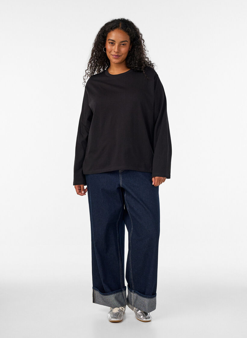 T-shirt Basic avec manches longues, Noir, Model image number 3