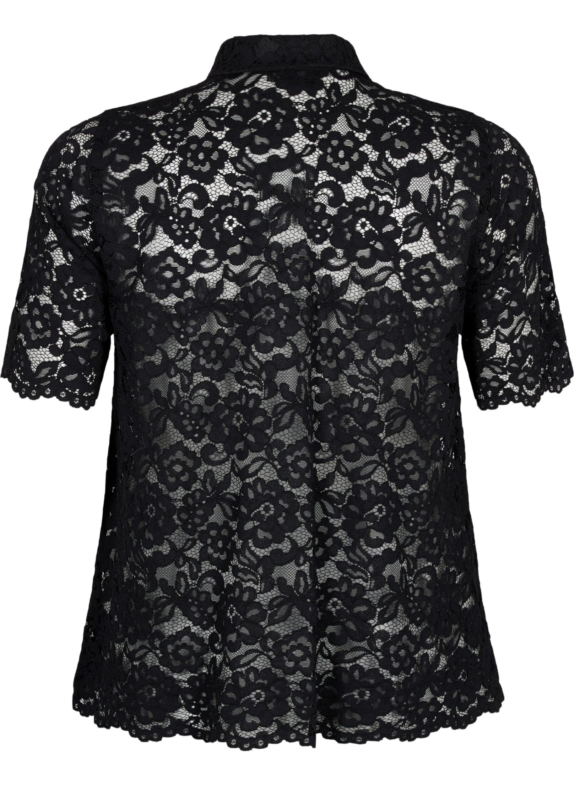 Zizzi Chemise en dentelle &agrave; manches courtes, Black, Packshot image number 1