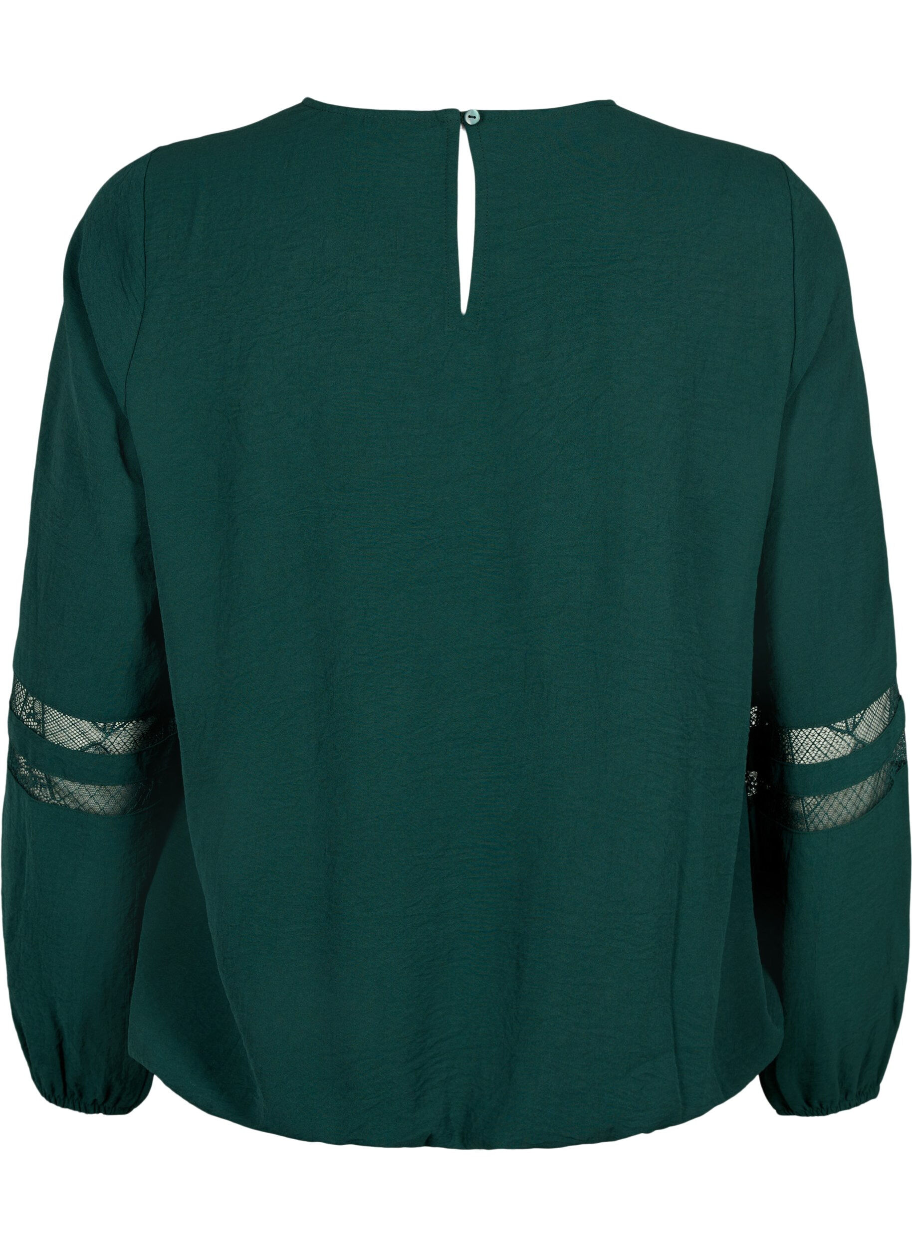 Zizzi Blouse &agrave; manches longues avec de la dentelle, Scarab, Packshot image number 1