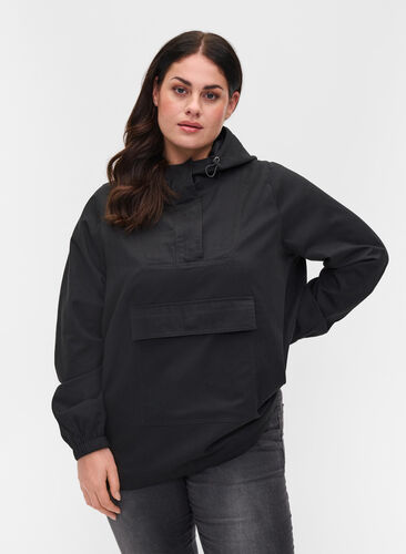 Anorak avec capuche et poche, Black, Model image number 0