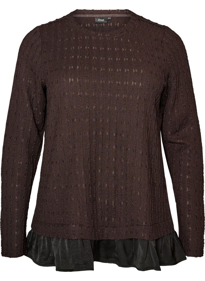 Blouse structur&eacute;e avec ourlet &agrave; volants, Marron, Packshot image number 0