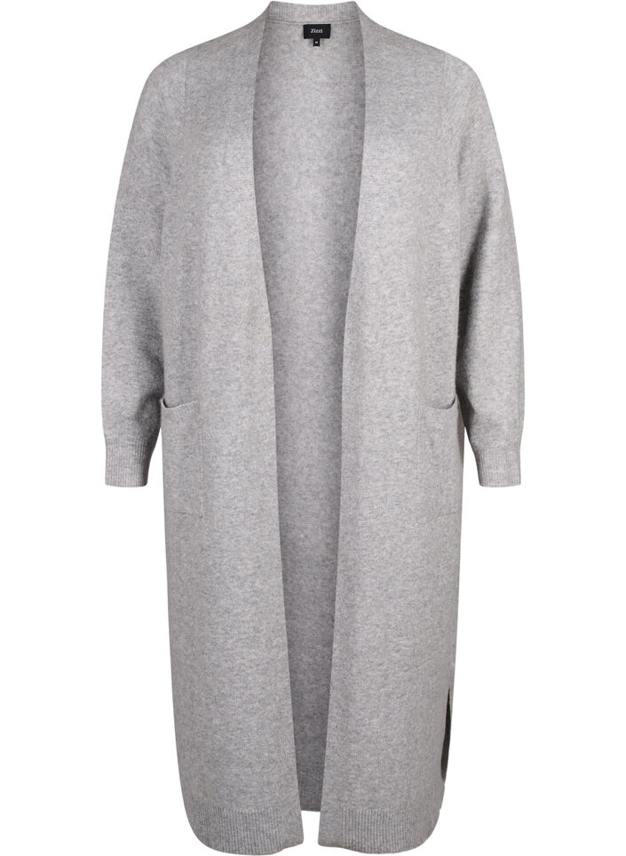 Long cardigan tricoté avec poches, Light Grey Melange, Packshot image number 0