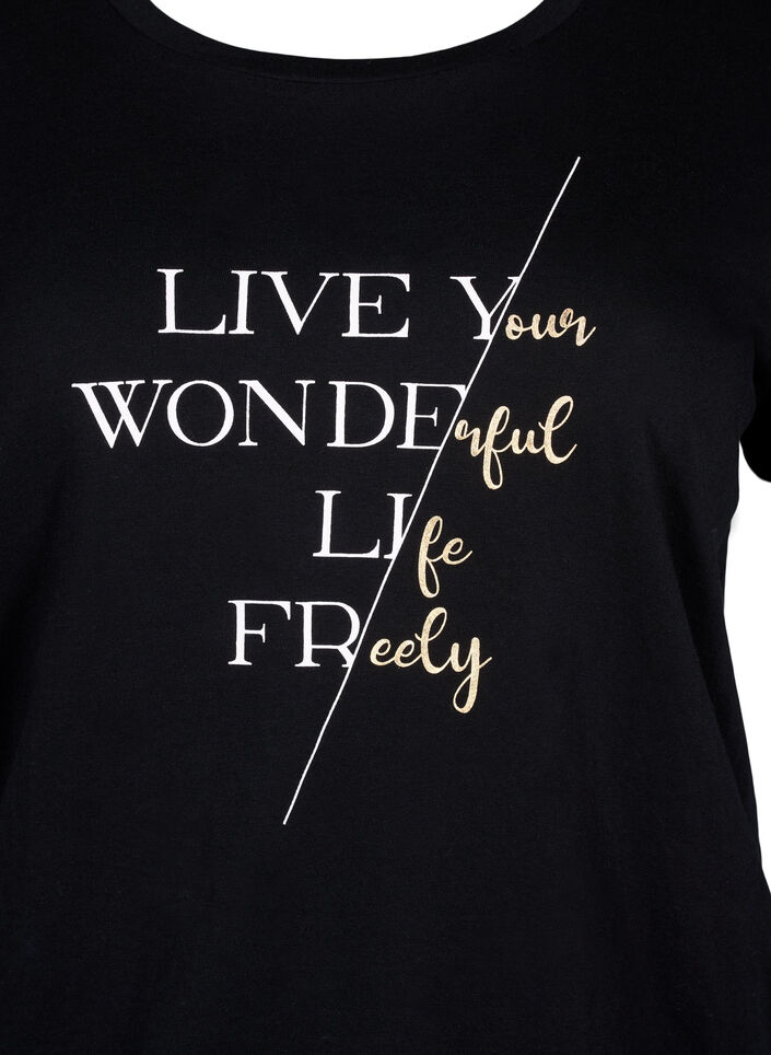 T-shirt en coton à manches courtes avec bord élastique, Black w. Live, Packshot image number 2