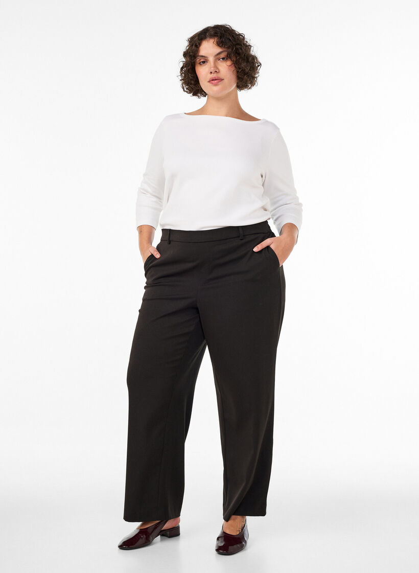Pantalon de costume taille haute coupe droite, Noir, Model image number 0
